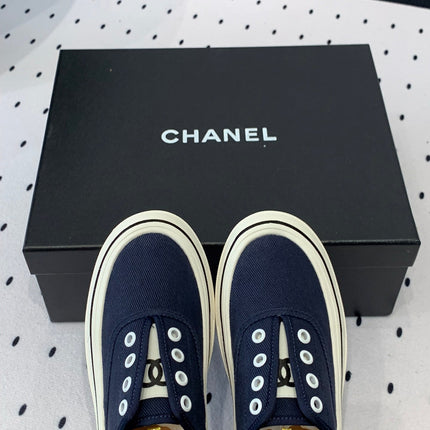LACELESS SNEAKERS PLATFORM IN DENIM BLUE CANVAS