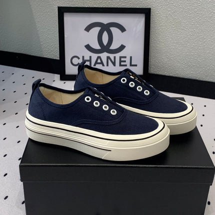 LACELESS SNEAKERS PLATFORM IN DENIM BLUE CANVAS
