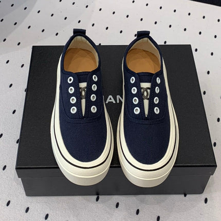 LACELESS SNEAKERS PLATFORM IN DENIM BLUE CANVAS