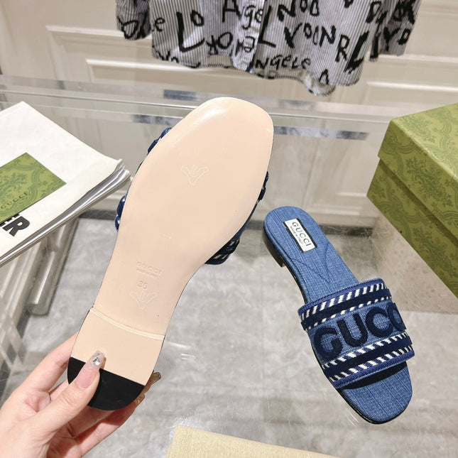 GG  Interlocking double G hollow slippers Neon Blue