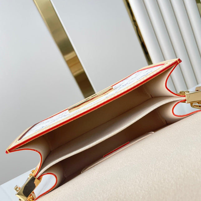 DAUPHINE MINI 20 IN WHITE MONOGRAM JACQUARD FABRIC GOLD HARDWARE