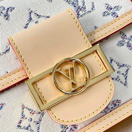 DAUPHINE MINI 20 IN WHITE MONOGRAM JACQUARD FABRIC GOLD HARDWARE