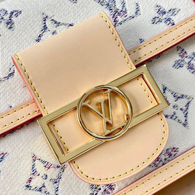 DAUPHINE MINI 20 IN WHITE MONOGRAM JACQUARD FABRIC GOLD HARDWARE