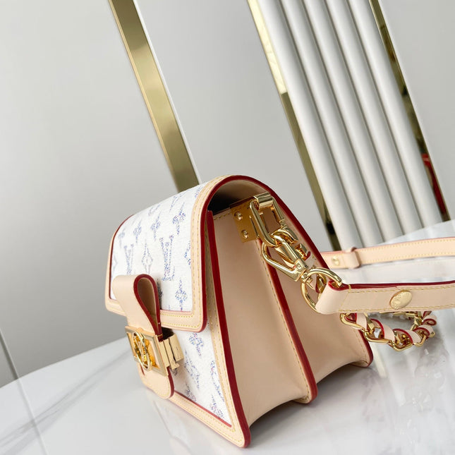 DAUPHINE MINI 20 IN WHITE MONOGRAM JACQUARD FABRIC GOLD HARDWARE