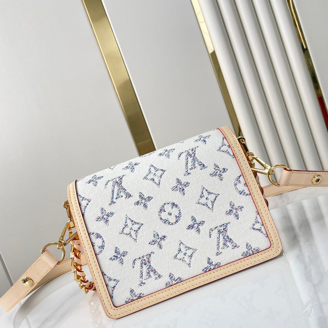 DAUPHINE MINI 20 IN WHITE MONOGRAM JACQUARD FABRIC GOLD HARDWARE