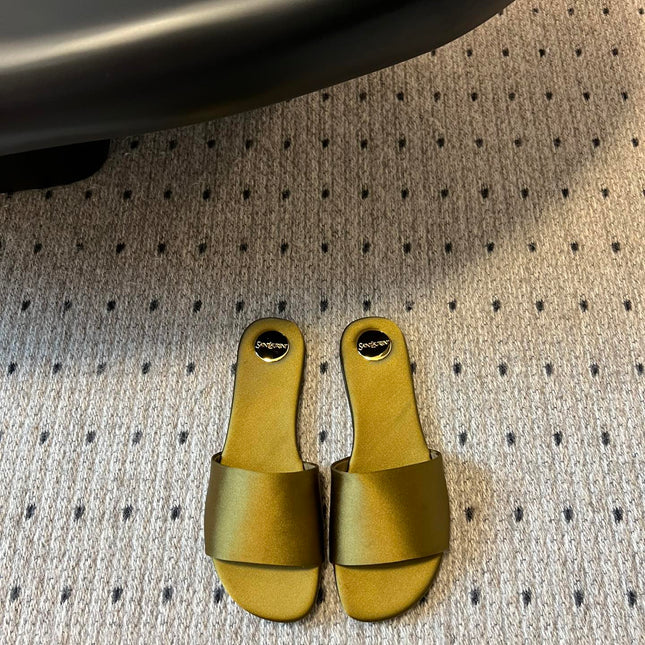 SL CARLYLE SLIPPERS MUSTARD SATIN