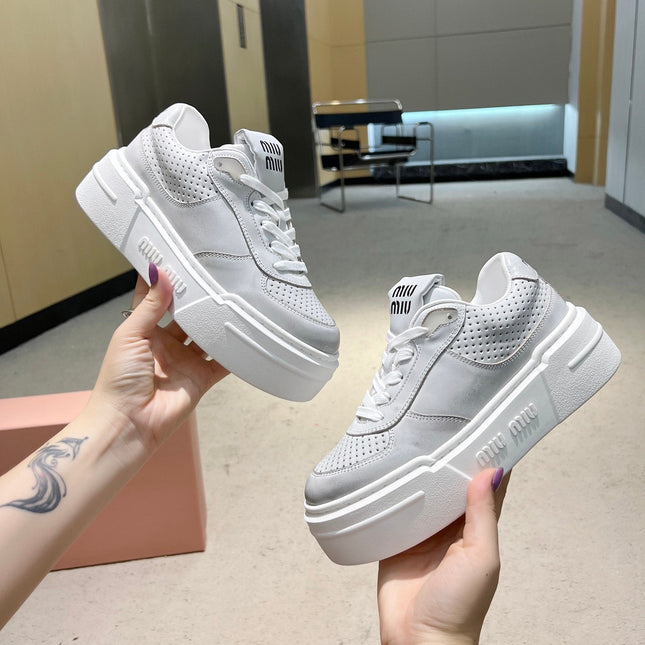 Sneakers Thick-soled Light Gray Cowhide