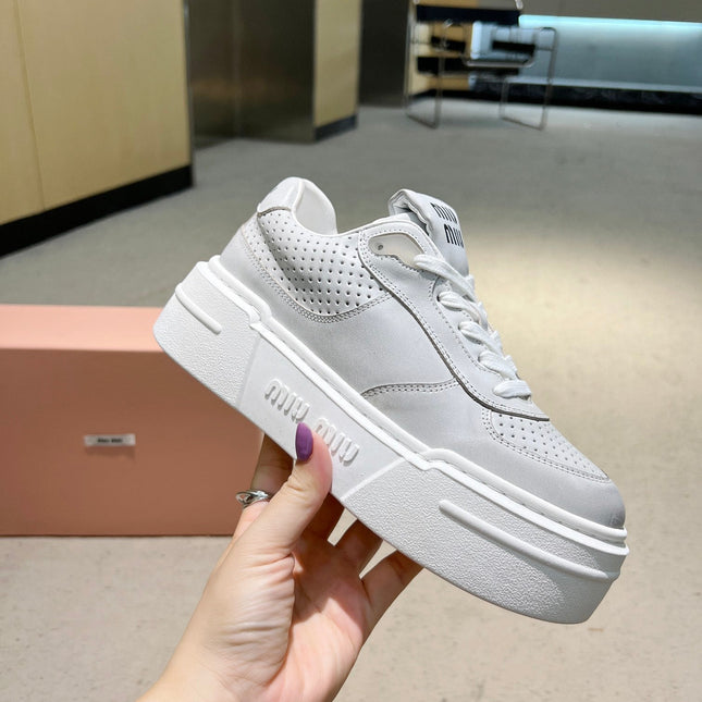 Sneakers Thick-soled Light Gray Cowhide