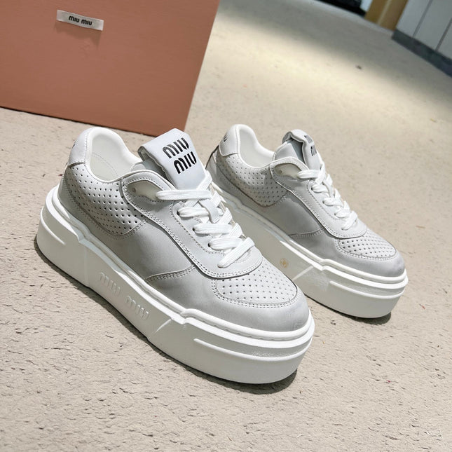 Sneakers Thick-soled Light Gray Cowhide