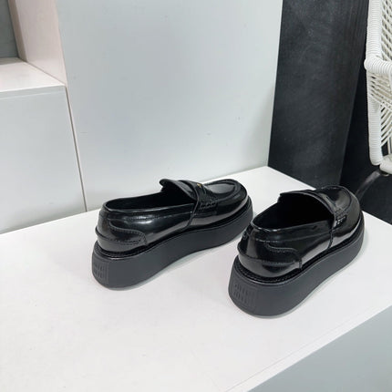 Thick-Soled Loafers Shoes Black Cowhide