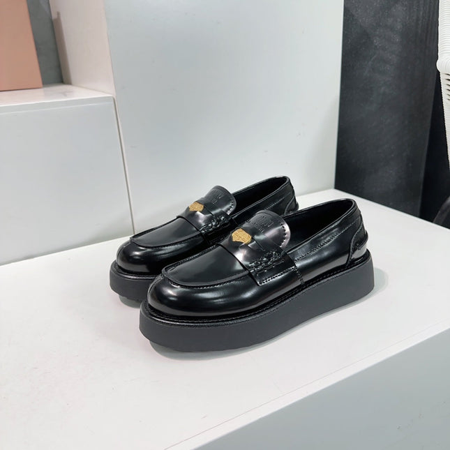 Thick-Soled Loafers Shoes Black Cowhide