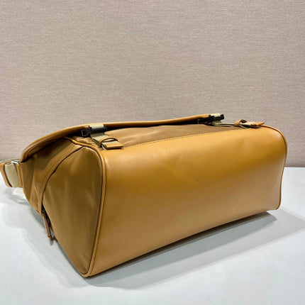 LARGE FLAP BAG 30 IN CIDER BROWN RE-NYLON AND CALFSKIN TRIM