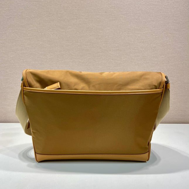 LARGE FLAP BAG 30 IN CIDER BROWN RE-NYLON AND CALFSKIN TRIM