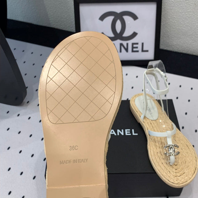 Double CC Vintage straw sandals replica designer shoe White Beige sheepskin