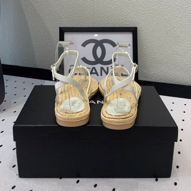 Double CC Vintage straw sandals replica designer shoe White Beige sheepskin