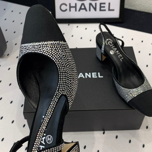 Double CC Rhinestone Slingback Sheepskin Silver Black