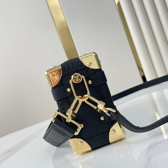 SIDE TRUNK MINI 18 IN BLACK CALFSKIN GOLD HARDWARE