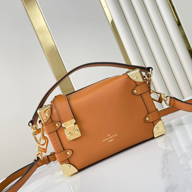 SIDE TRUNK MINI 18 IN ORANGE BROWN CALFSKIN GOLD HARDWARE