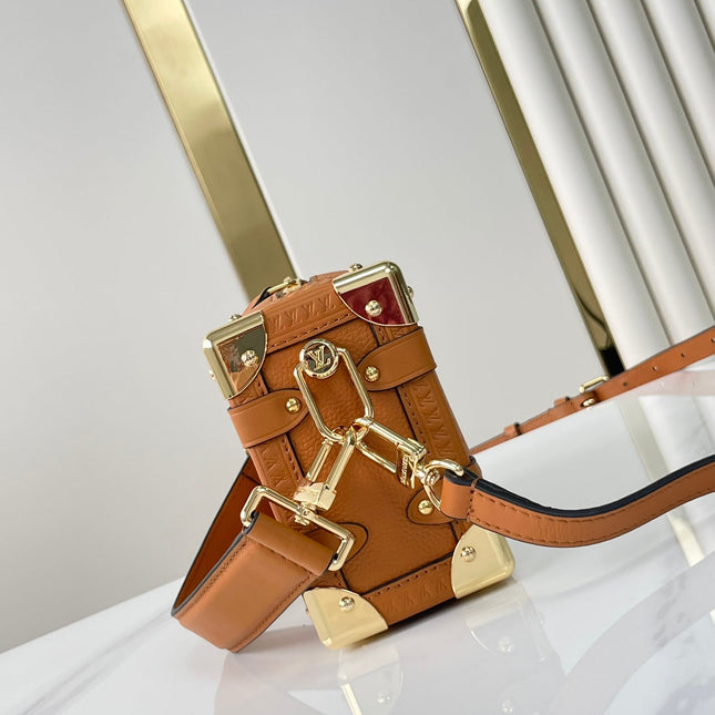 SIDE TRUNK MINI 18 IN ORANGE BROWN CALFSKIN GOLD HARDWARE