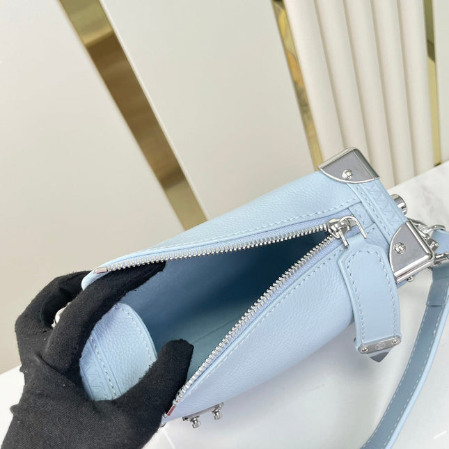 SIDE TRUNK MINI 18 IN SKY BLUE CALFSKIN SILVER HARDWARE