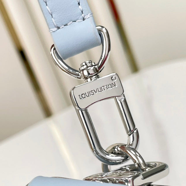 SIDE TRUNK MINI 18 IN SKY BLUE CALFSKIN SILVER HARDWARE