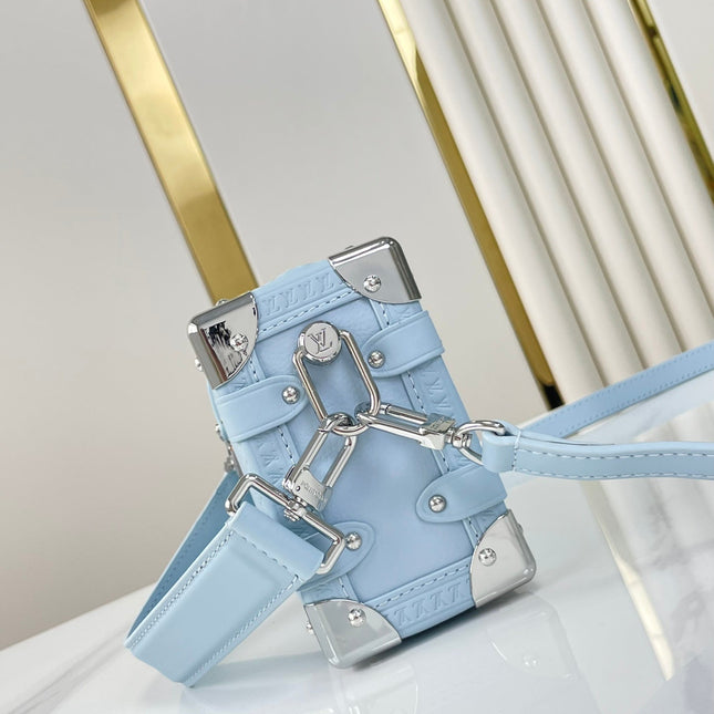SIDE TRUNK MINI 18 IN SKY BLUE CALFSKIN SILVER HARDWARE