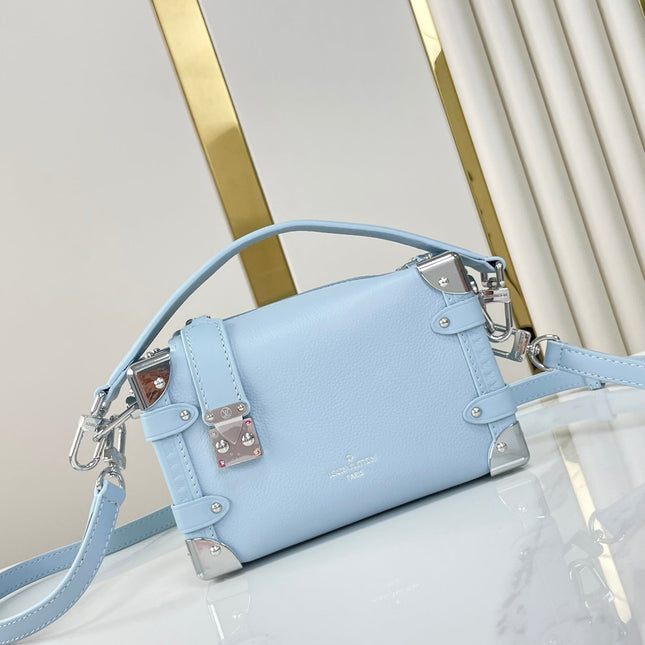 SIDE TRUNK MINI 18 IN SKY BLUE CALFSKIN SILVER HARDWARE