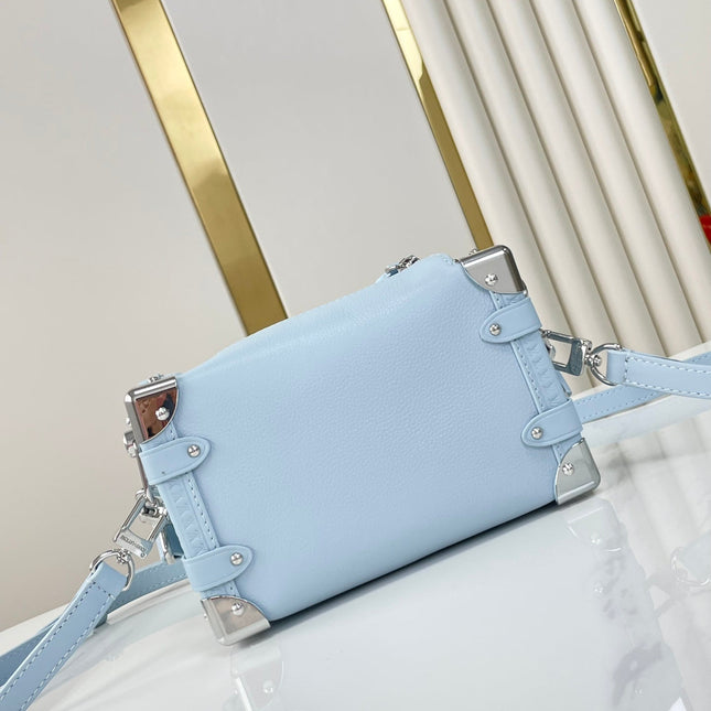 SIDE TRUNK MINI 18 IN SKY BLUE CALFSKIN SILVER HARDWARE