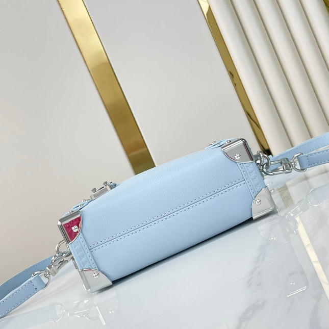 SIDE TRUNK MINI 18 IN SKY BLUE CALFSKIN SILVER HARDWARE