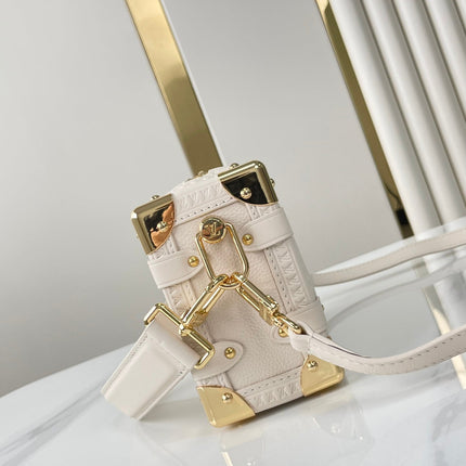 SIDE TRUNK MINI 18 IN WHITE CALFSKIN GOLD HARDWARE