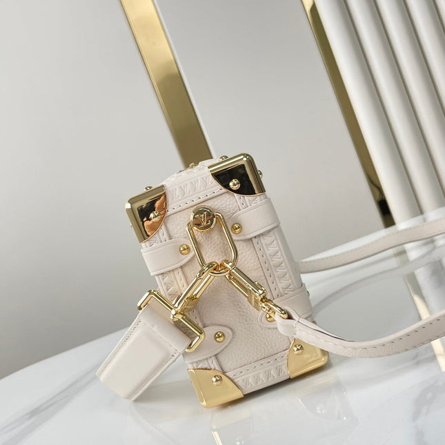 SIDE TRUNK MINI 18 IN WHITE CALFSKIN GOLD HARDWARE