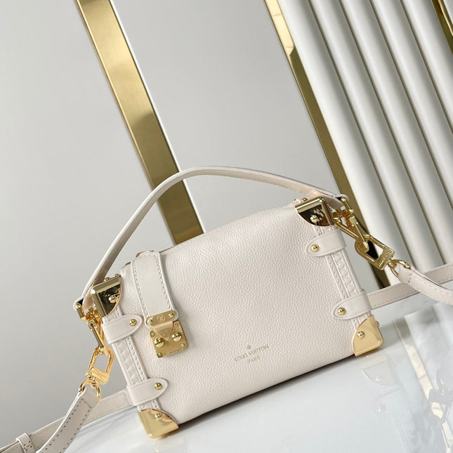 SIDE TRUNK MINI 18 IN WHITE CALFSKIN GOLD HARDWARE
