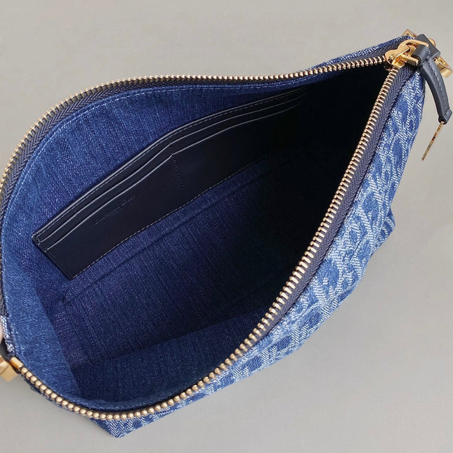 DIORSTAR 28 HOBO BAG WITH CHAIN BLUE DENIM OBLIQUE JACQUARD