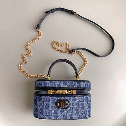 MINI VANITY CASE 16 BLUE DENIM OBLIQUE JACQUARD