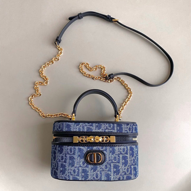 MINI VANITY CASE 16 BLUE DENIM OBLIQUE JACQUARD