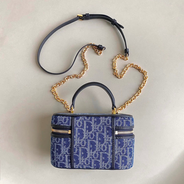 MINI VANITY CASE 16 BLUE DENIM OBLIQUE JACQUARD