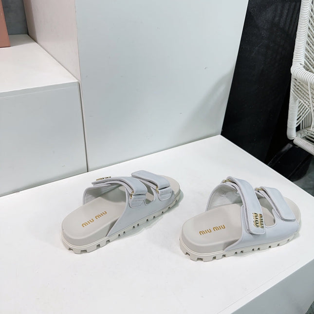 Slippers White Sheepskin With Stylized Straps