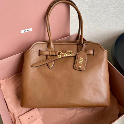 LARGE HANDBAG 40 IN CINNAMON BROWN CALFSKIN