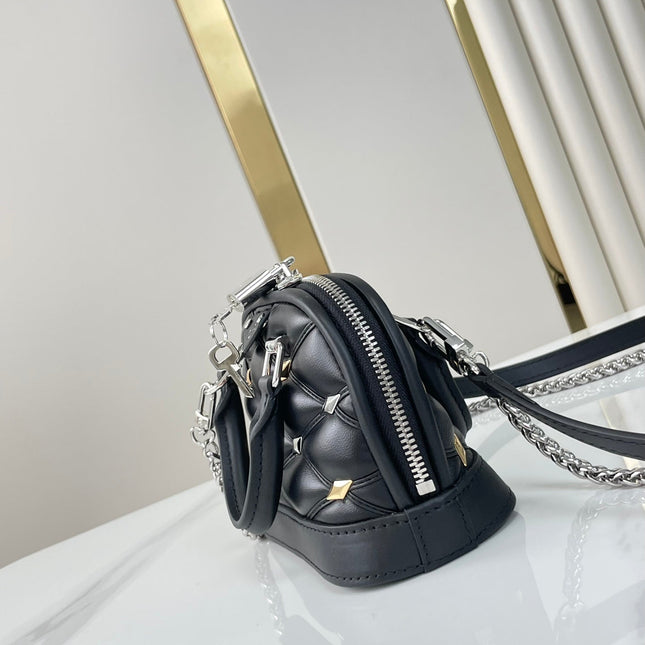 NANO ALMA 18 IN BLACK QUILTED LAMBSKIN GOLD AND SILVER HARDWARE