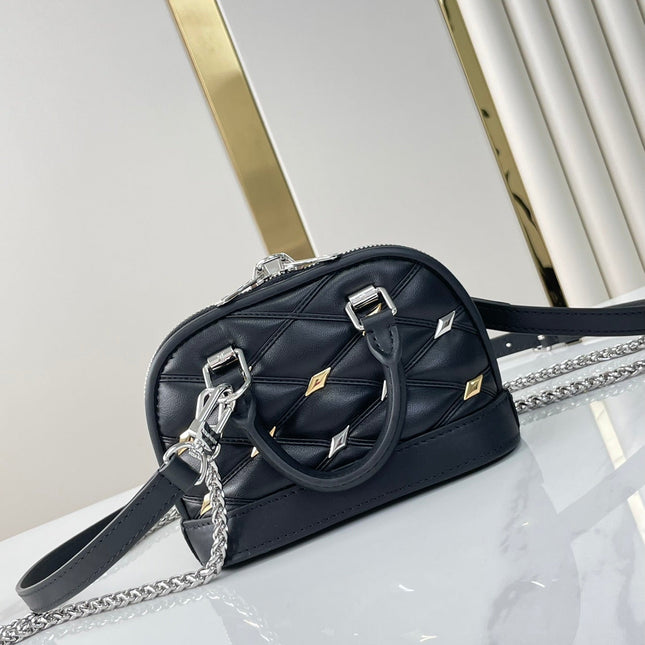 NANO ALMA 18 IN BLACK QUILTED LAMBSKIN GOLD AND SILVER HARDWARE