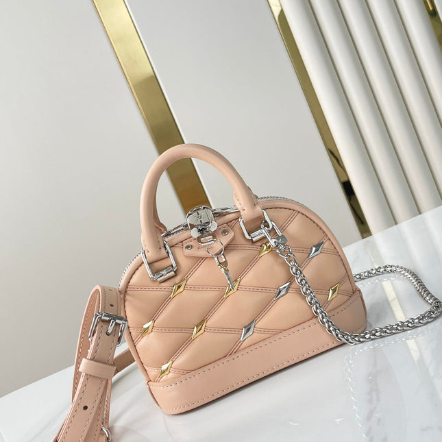 NANO ALMA 18 IN TUSCAN BEIGE QUILTED LAMBSKIN GOLD AND SILVER HARDWARE
