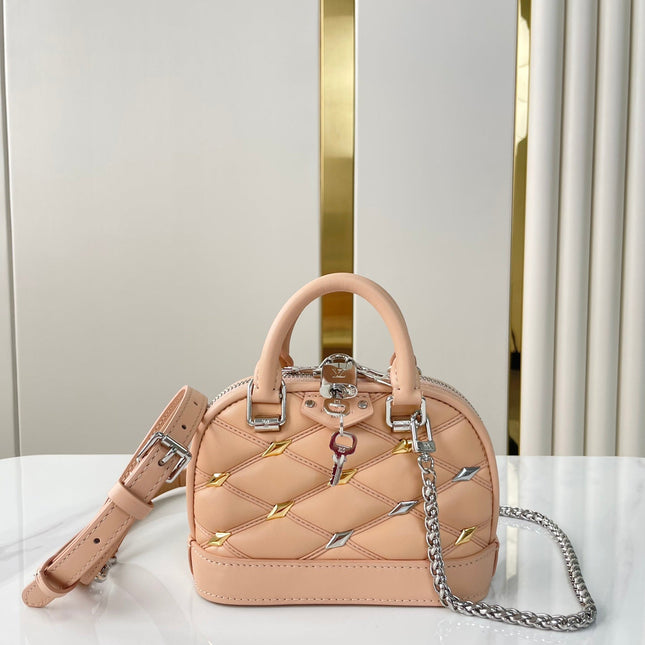 NANO ALMA 18 IN TUSCAN BEIGE QUILTED LAMBSKIN GOLD AND SILVER HARDWARE