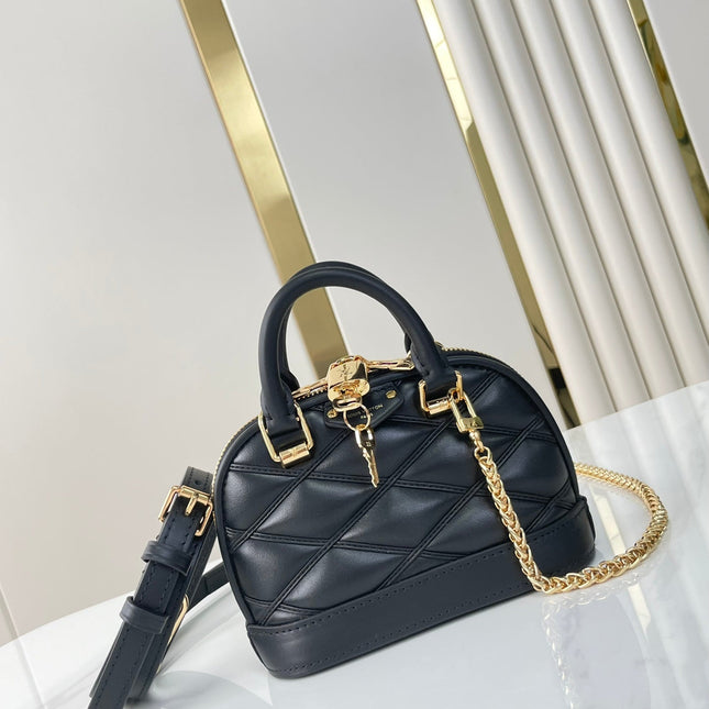 NANO ALMA 18 IN BLACK QUILTED LAMBSKIN GOLD HARDWARE