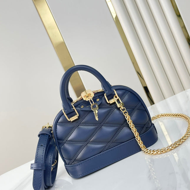 NANO ALMA 18 IN NAVY BLUE QUILTED LAMBSKIN GOLD HARDWARE