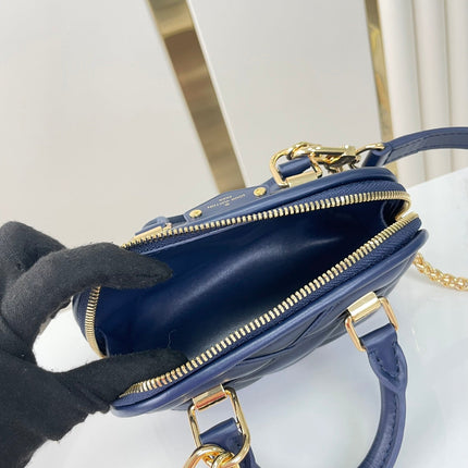NANO ALMA 18 IN NAVY BLUE QUILTED LAMBSKIN GOLD HARDWARE