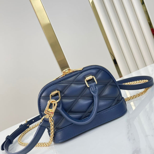 NANO ALMA 18 IN NAVY BLUE QUILTED LAMBSKIN GOLD HARDWARE