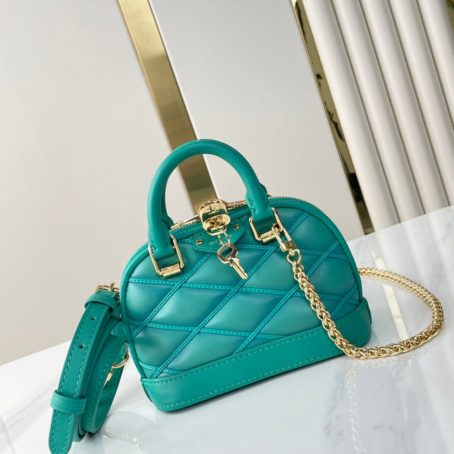NANO ALMA 18 IN TURQUOISE QUILTED LAMBSKIN GOLD HARDWARE