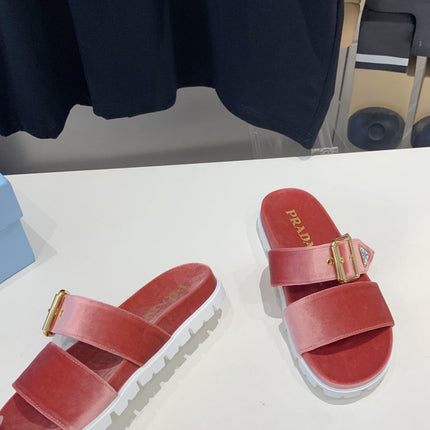 PRA SLIDES SANDALS DARK PINK VELVET