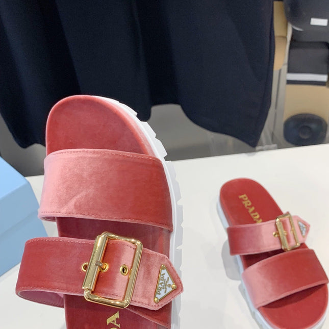 PRA SLIDES SANDALS DARK PINK VELVET