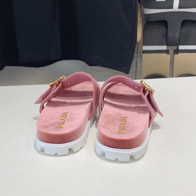 PRA SLIDES SANDALS DARK PINK VELVET